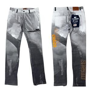 White and Black Straight Jeans with Gradient Design